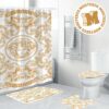 Versace Big Yellow Logo In Black And White Houndstooth Background Bathroom Shower Curtain Set Versace Big Yellow Logo In Black And White Houndstooth Background Bathroom Shower Curtain Set