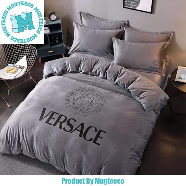 Versace Black Logo In Grey Background Bedding Set King Size Versace Black Logo In Grey Background Bedding Set King Size