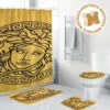 Versace Luxury Yellow Greca And Baroque Pattern In Black Background Bathroom Accessories Set Versace Luxury Yellow Greca And Baroque Pattern In Black Background Bathroom Accessories Set
