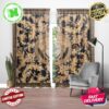 Versace Luxury Signature Greca And Baroque Pattern In Navy Blue Background Window Curtain