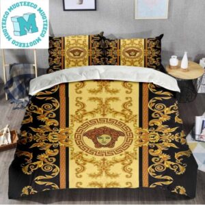 Versace Medusa Head Logo In The Centrer And Barocco Print Bedding Set King Size