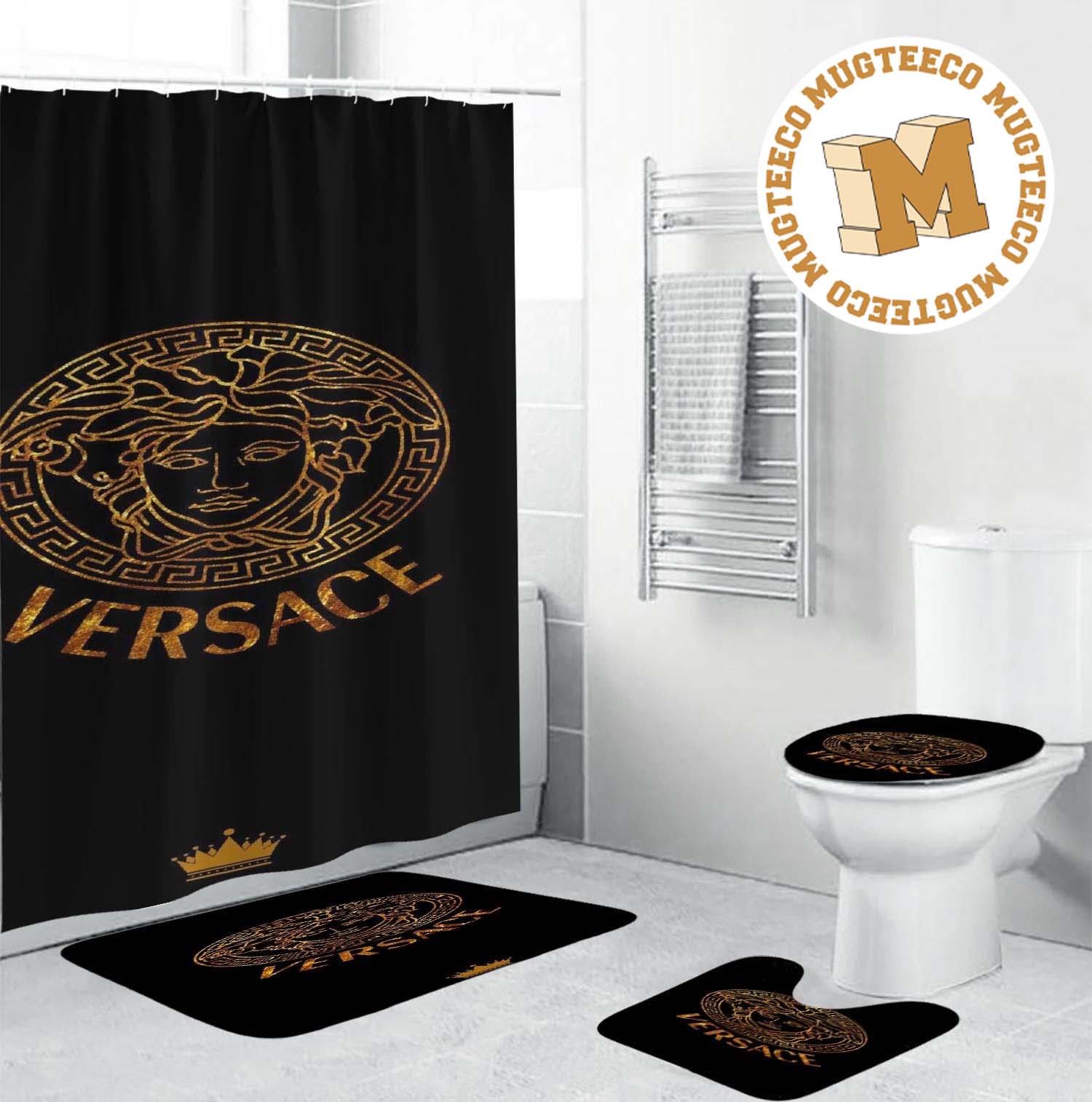 Versace Royal Golden Signature In Black Base Background Bathroom Accessories Set Versace Royal Golden Signature In Black Base Background Bathroom Accessories Set