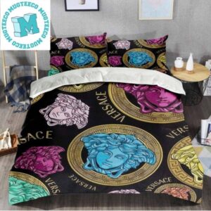 Versace Seven Color Medusa Head Logo And Circle Greca Border Bedding Set King Size