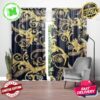 Versace Signature Monogram Golden Chain Pattern In Dark Blue Theme Window Curtain