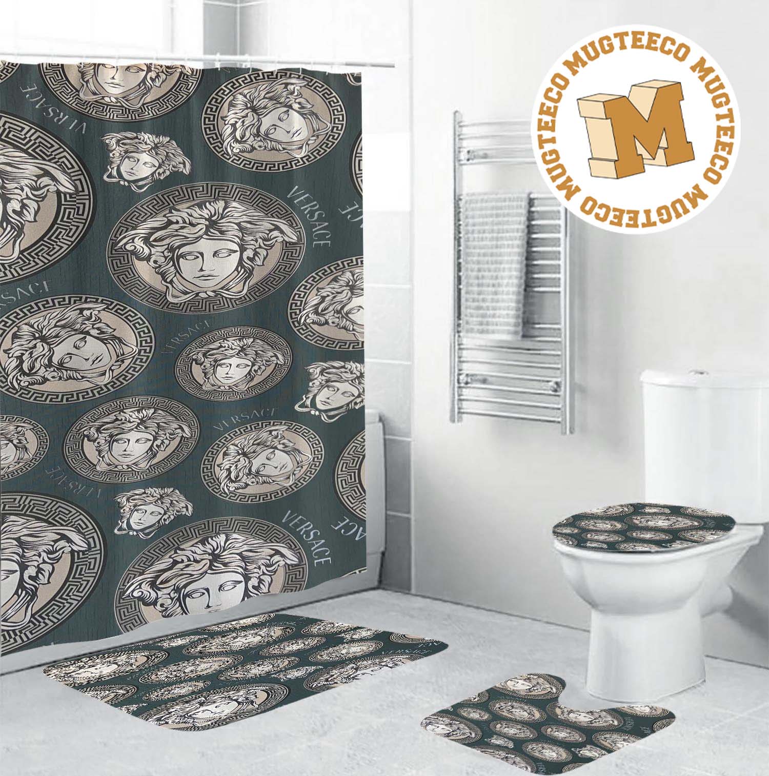 Versace Silver Logo In Slate Blue Background Background Bathroom Accessories Set Versace Silver Logo In Slate Blue Background Background Bathroom Accessories Set