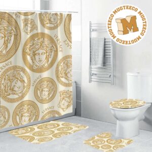 Versace Small Golden Signatures In Beige Background Bathroom Collections