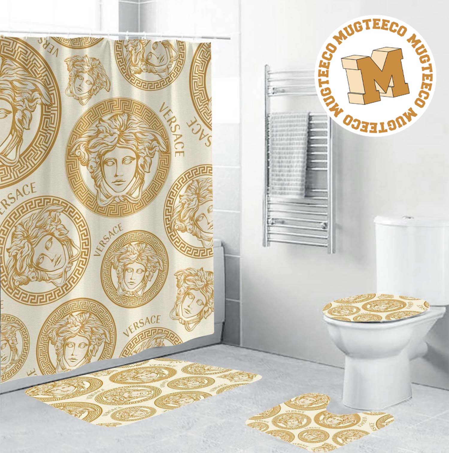 Versace Small Golden Signatures In Beige Background Bathroom Collections Versace Small Golden Signatures In Beige Background Bathroom Collections