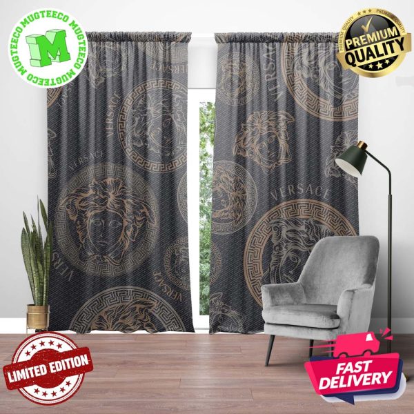 Versace Yellow And Grey Signature Logo In Dusk Background Window Curtain Versace Yellow And Grey Signature Logo In Dusk Background Window Curtain