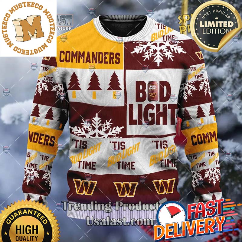 Washington Commanders Bud Light Beer Ugly Christmas Sweater For Holiday 2023 Xmas Gifts Washington Commanders Bud Light Beer Ugly Christmas Sweater For Holiday 2023 Xmas Gifts