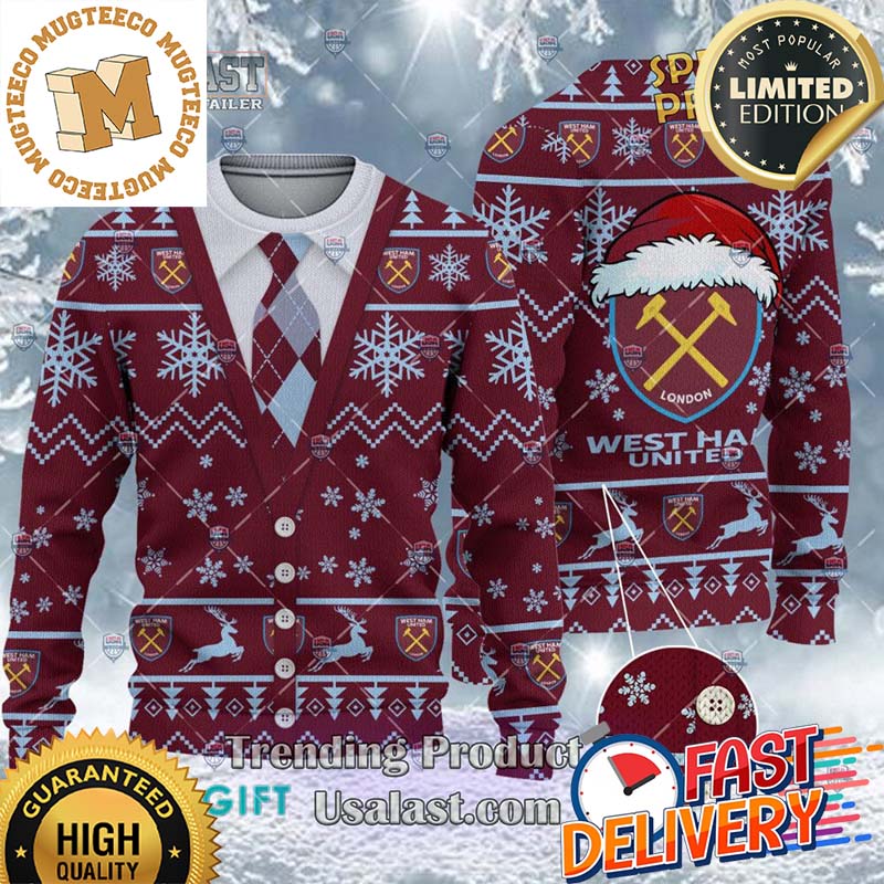 West Ham United F.C Cardigan Ugly Sweater 2023 For Holiday 2023 Xmas Gifts West Ham United F.C Cardigan Ugly Sweater 2023 For Holiday 2023 Xmas Gifts