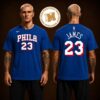 Philadelphia 76ers LeBron James Fanatics Royal In The Paint Name And Number Red Two Sided Unisex T Shirt