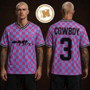 Adult DVD Cowboy On Aisle Three Pink Blue Checkered Football Jersey