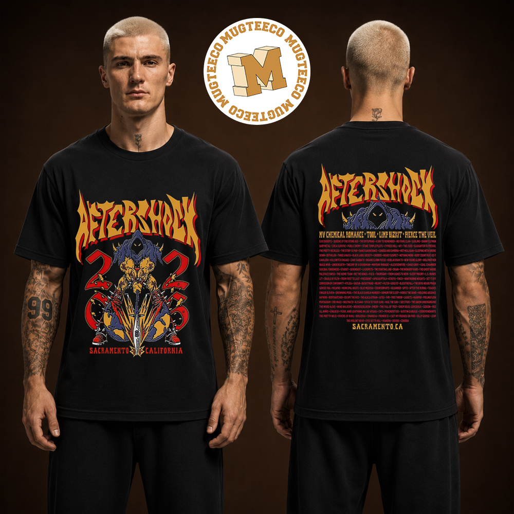 Aftershock Sacramento California 2026 Vintage Eternia Two Sided Unisex Black T Shirt Aftershock Sacramento California 2026 Vintage Eternia Two Sided Unisex Black T Shirt