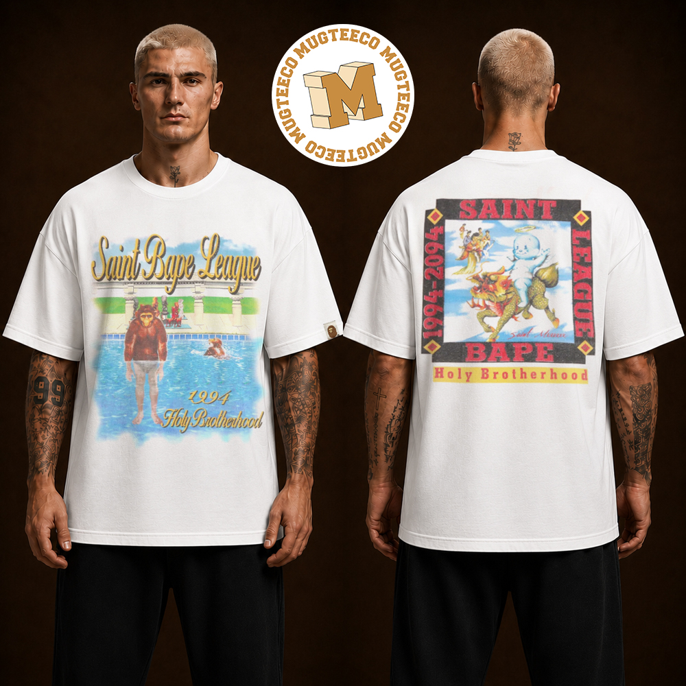 BAPE X Saint Mxxxxxx League Holy Brotherhood Two Sided Unisex T Shirt BAPE X Saint Mxxxxxx League Holy Brotherhood Two Sided Unisex T Shirt