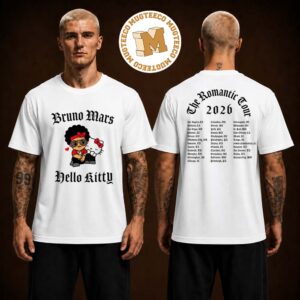 Bruno Mars X Hello Kitty The Romantic Tour 2026 Two Sided Unisex White T Shirt