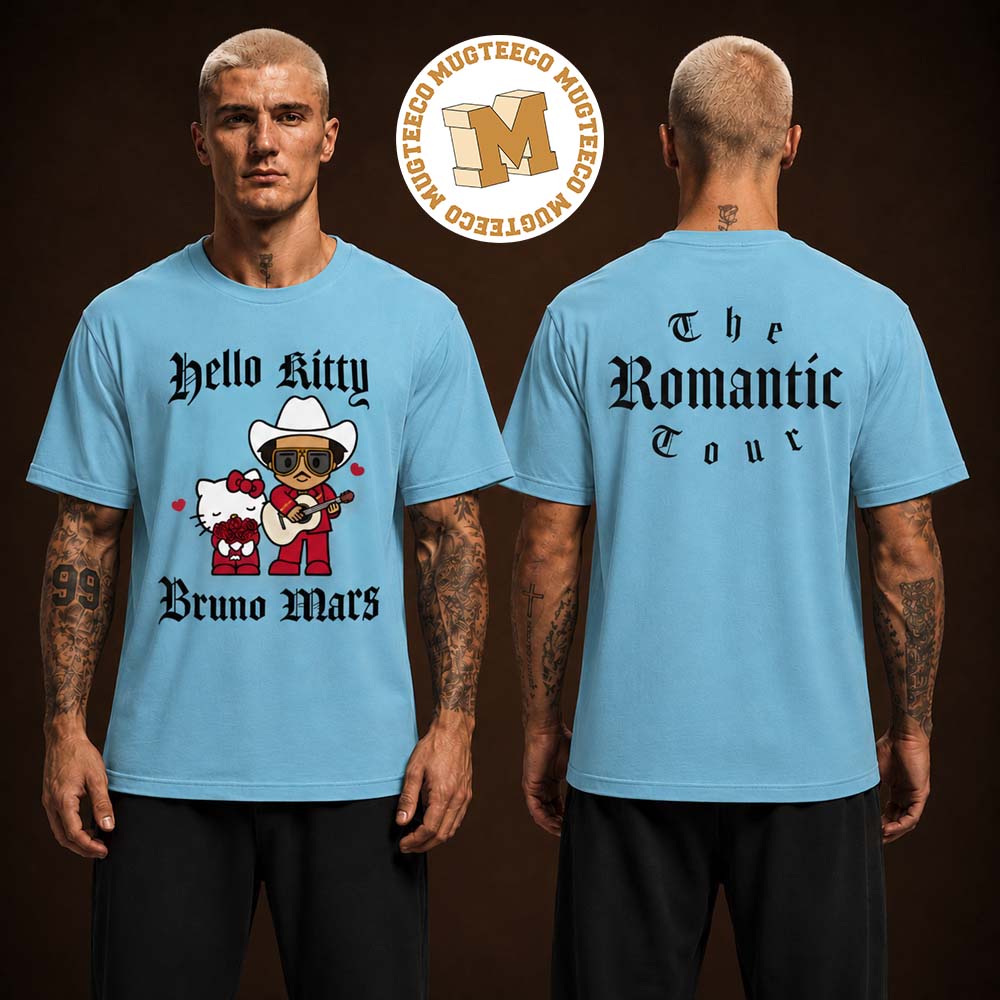 Bruno Mars X Hello Kitty The Romantic Tour Light Blue Unisex T-Shirt Bruno Mars X Hello Kitty The Romantic Tour Light Blue Unisex T-Shirt