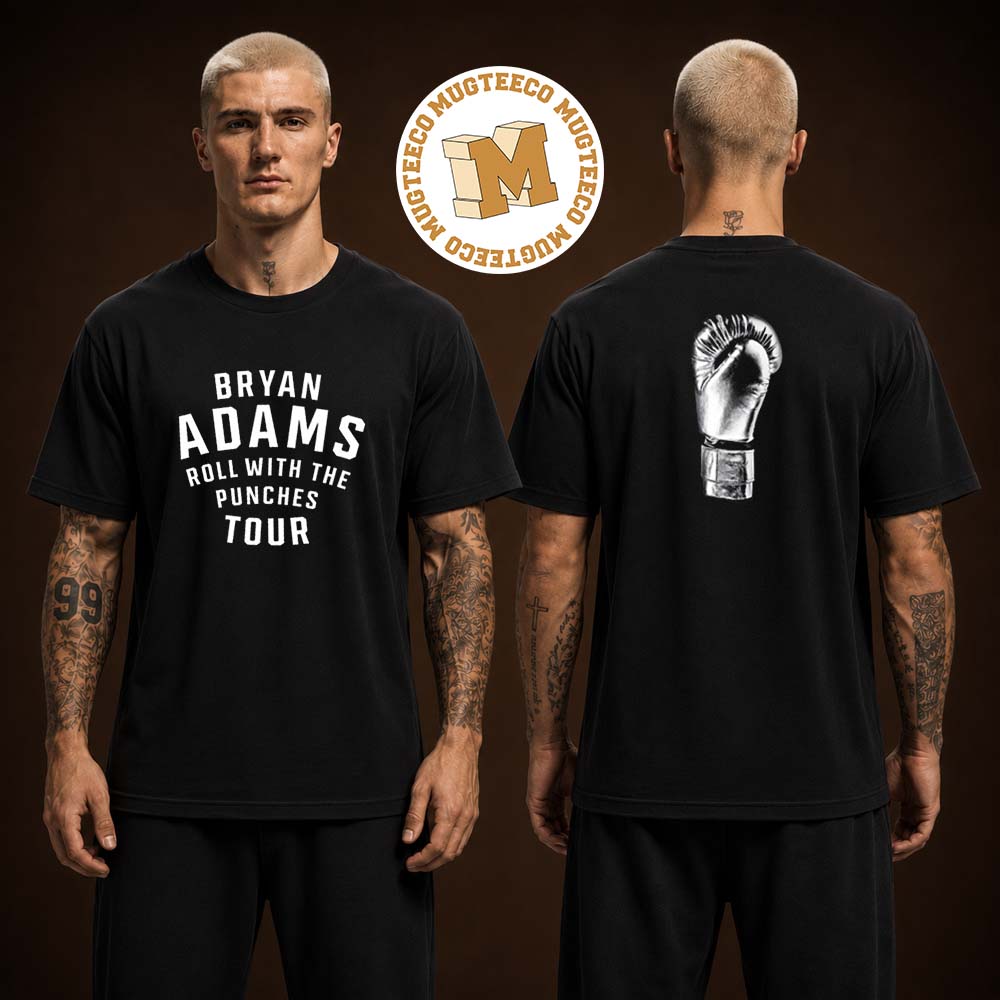 Bryan Adams Roll With The Punches Tour 2026 Two Sided Unisex Black T Shirt Bryan Adams Roll With The Punches Tour 2026 Two Sided Unisex Black T Shirt