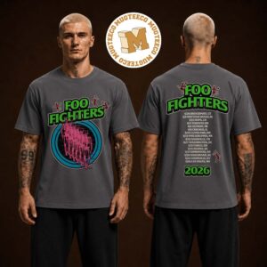 Foo Fighter Retro Skeleton Tour Merch Two Sided Unisex Dark Charcoal Gray T Shirt