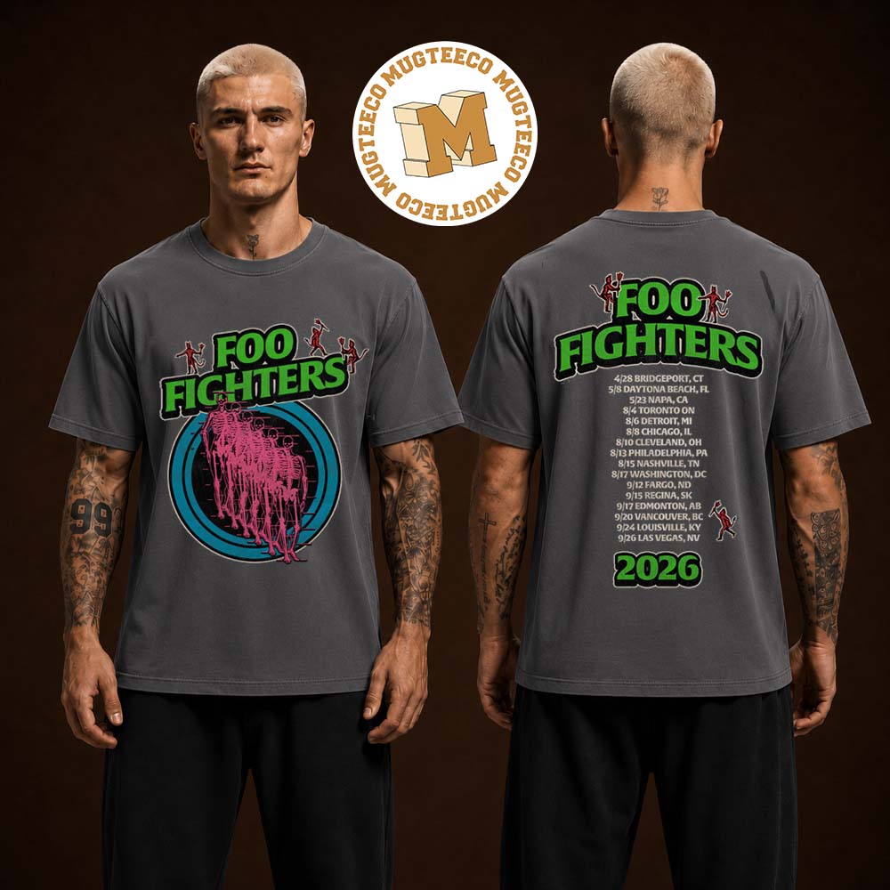 Foo Fighter Retro Skeleton Tour Merch Two Sided Unisex Dark Charcoal Gray T Shirt Foo Fighter Retro Skeleton Tour Merch Two Sided Unisex Dark Charcoal Gray T Shirt