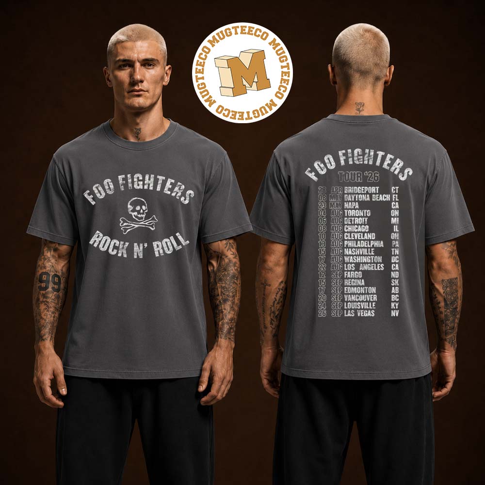 Foo Fighter Rock N Roll Tour Merch Two Sided Unisex Charcoal T Shirt Foo Fighter Rock N Roll Tour Merch Two Sided Unisex Charcoal T Shirt