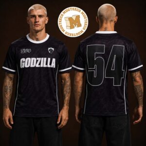 Godzilla 54 Black Purple Soccer Inspired Japanese Monster Football Jersey