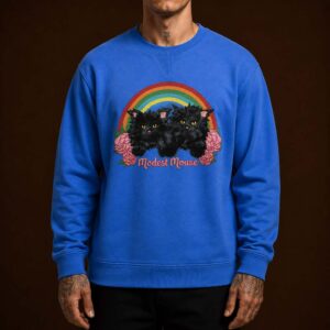 Modest Mouse Black Cats Rainbow Graphic Blue Crewneck Unisex Long Sleeve T Shirt