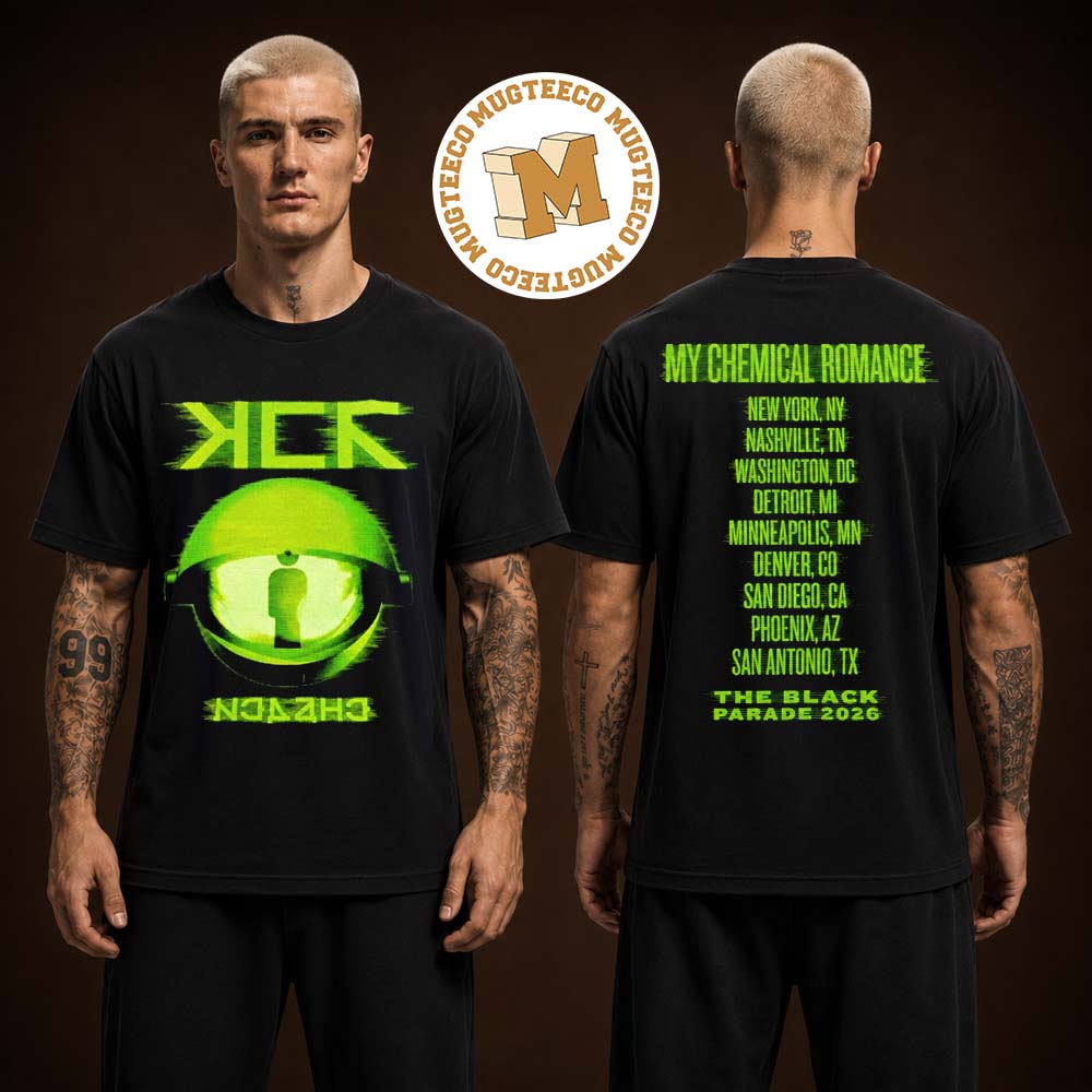 My Chemical Romance KCN Neon Green The Black Parade 2026 Graphic Unisex Black T Shirt My Chemical Romance KCN Neon Green The Black Parade 2026 Graphic Unisex Black T Shirt