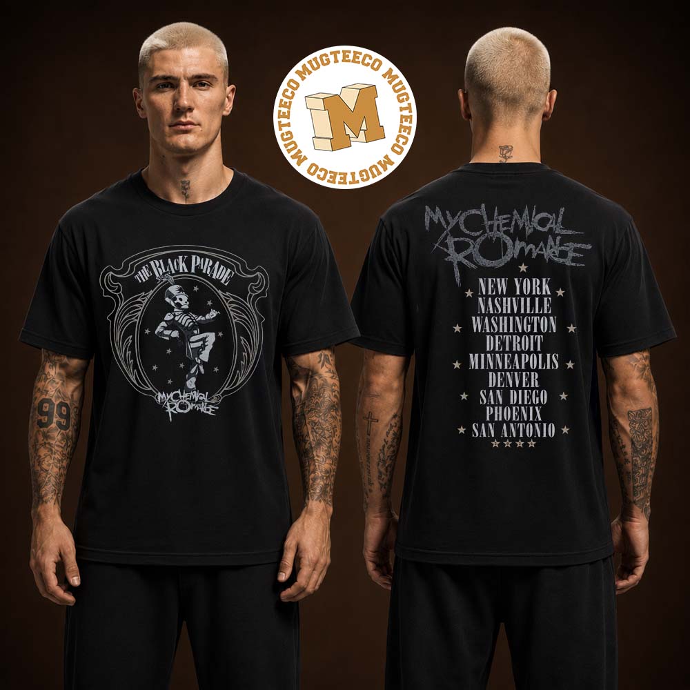 My Chemical Romance The Black Parade 2026 Tour Two Sided Black Unisex T Shirt My Chemical Romance The Black Parade 2026 Tour Two Sided Black Unisex T Shirt
