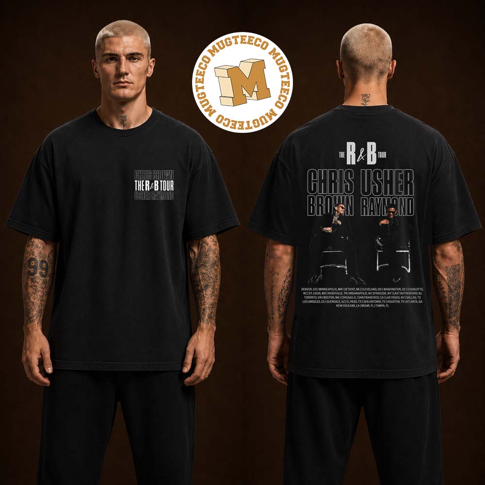 Usher and Chris Brown R&B Tour 2026 Black Graphic Two Sided Unisex T Shirt Usher and Chris Brown R&B Tour 2026 Black Graphic Two Sided Unisex T Shirt