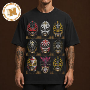 WWF Images Of The Nine Iconic Masks Of Rey Mysterio Unisex T Shirt