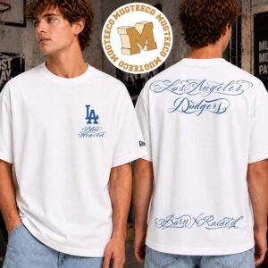 Born X Raised Los Angeles Dodgers Blue Floral Two Sided Unisex White T-Shirt