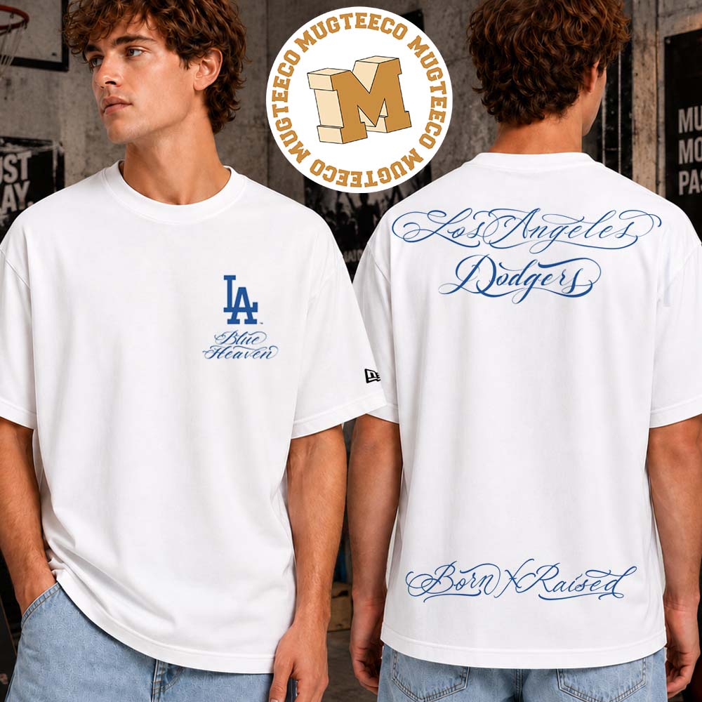Born X Raised Los Angeles Dodgers Blue Floral Two Sided Unisex White T-Shirt Born X Raised Los Angeles Dodgers Blue Floral Two Sided Unisex White T-Shirt