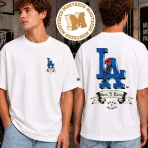 Born X Raised Los Angeles Dodgers LA Floral Rose Two Sided Unisex White T-Shirt