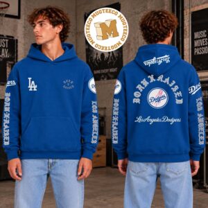 BornXRaised X Los Angeles Dodges The Majors Merch Tee Two Sided Hoodie Shirt