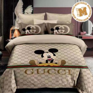 Gucci X Mickey Monogram Pattern Beige Home Decor Bedding Set