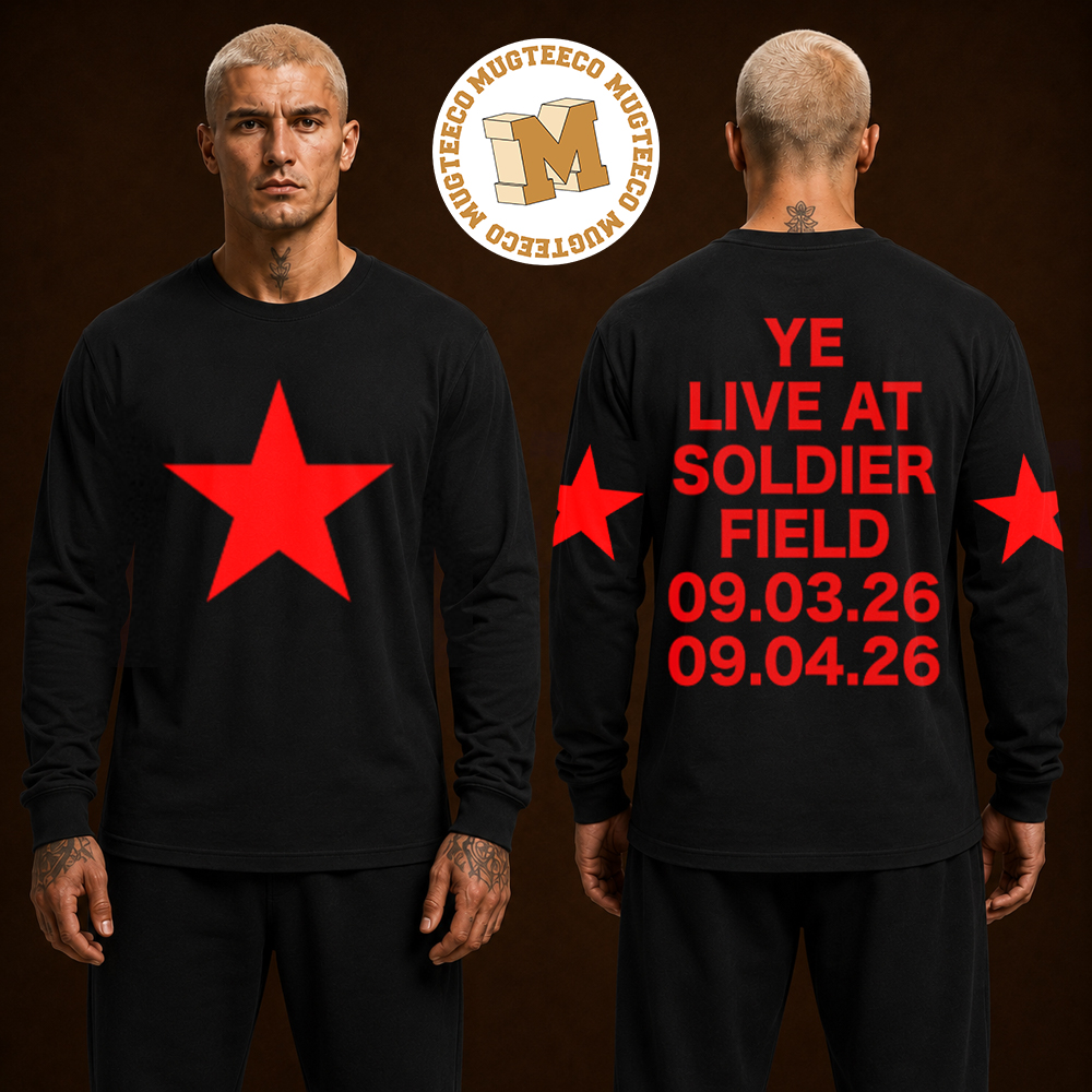 Kanye West Ye Live Bully 2026 Merch Image Of Star On The Sleeve Two Sided Unisex Long Sleeve Black Shirt Kanye West Ye Live Bully 2026 Merch Image Of Star On The Sleeve Two Sided Unisex Long Sleeve Black Shirt