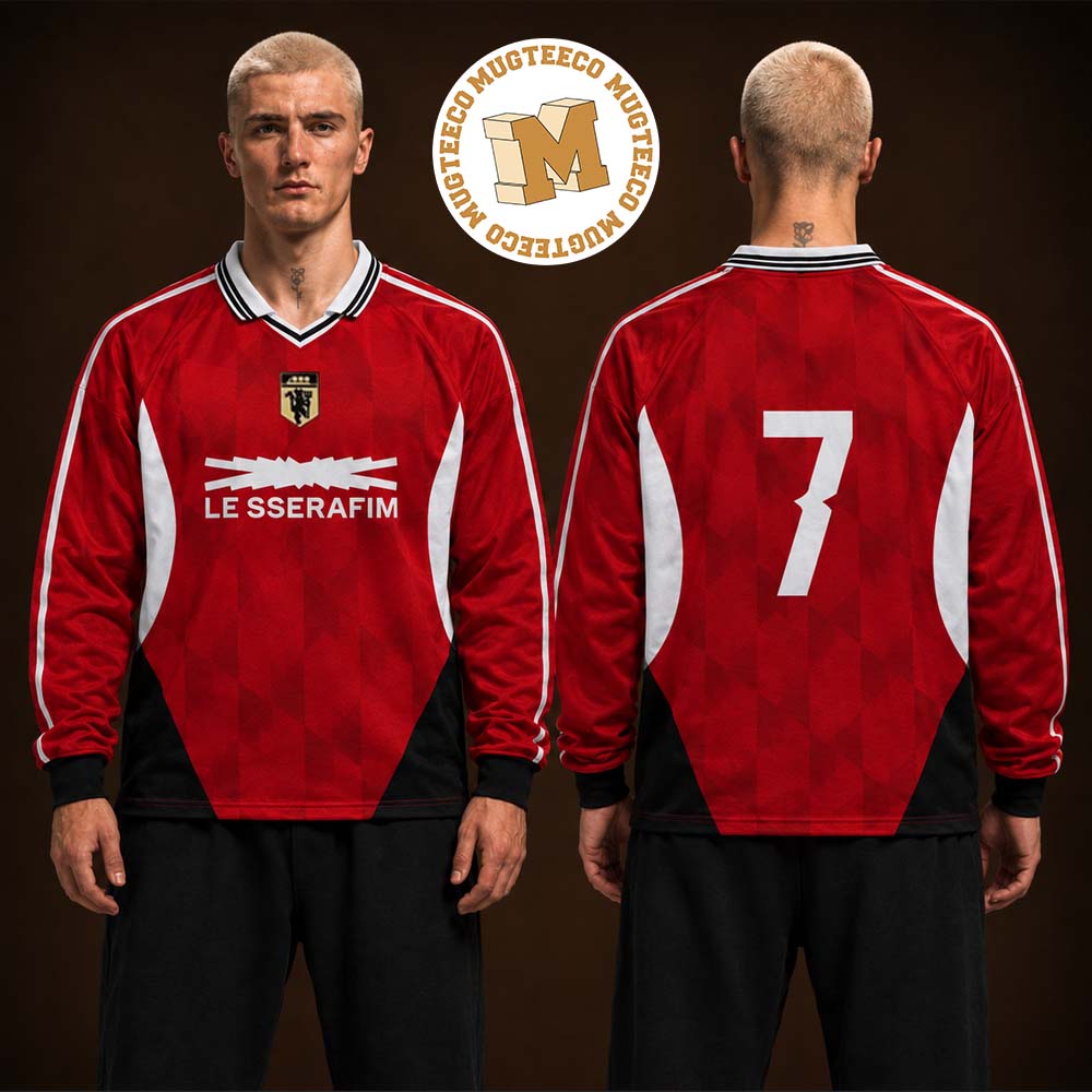 Manchester United X LE SSERAFIM No 7 Vintage Merch Two Sided Unisex Football Jersey Shirt Manchester United X LE SSERAFIM No 7 Vintage Merch Two Sided Unisex Football Jersey Shirt