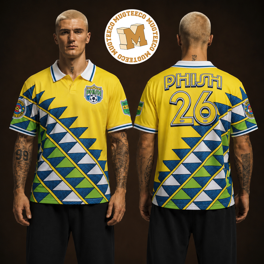 Phish FC Yellow Geometric Graphic Socce Merch Two Sided Unisex Jersey Shirt Phish FC Yellow Geometric Graphic Socce Merch Two Sided Unisex Jersey Shirt