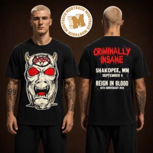 Slayer Shakopee MN 2026 Merch Tee Reign In Blood 40th Anniversary 2026 Two Sided Unisex T Shirt