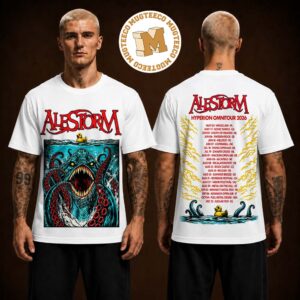 Alestorm Merch Tee 2026 Jaws Summer Hyperion Omnitour Two Sided Unisex White T-Shirt