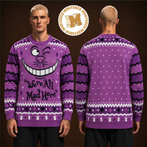Alice In Wonderland Cheshire Cat We’re All Mad Here Christmas Jumper Ugly Christmas Sweater