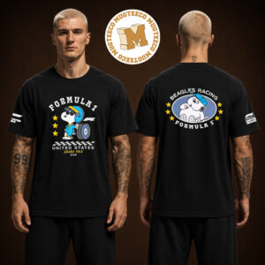 Formula 1 Merchandise Peanuts X F1 Pups Pit Crew Two Sided Unisex Black T-Shirt