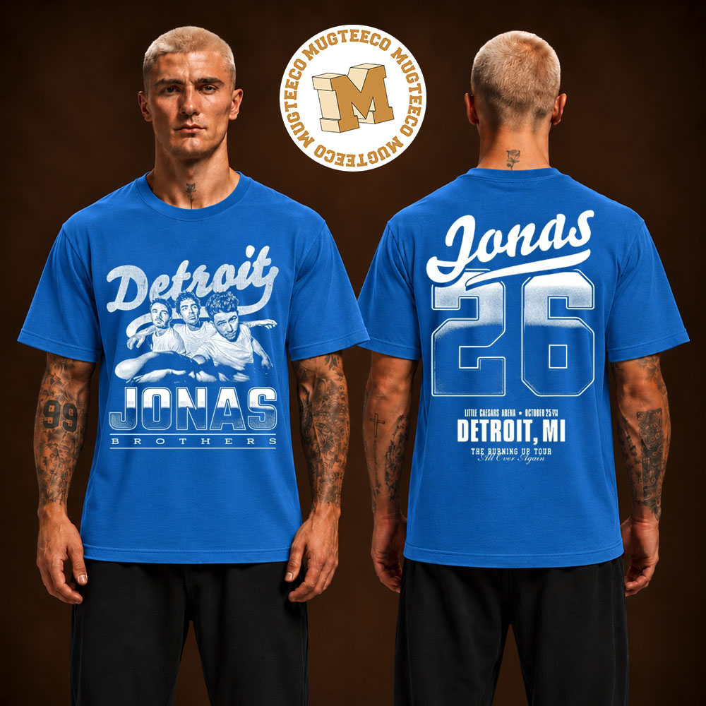 Jonas Brothers Burning Up All Over Again Detroit MI Two Sided Unisex Blue T-Shirt Jonas Brothers Burning Up All Over Again Detroit MI Two Sided Unisex Blue T-Shirt