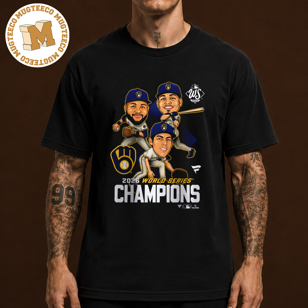 Milwaukee Brewers Fanatics Black 2026 World Series Champions Caricature Unisex Black T-Shirt Milwaukee Brewers Fanatics Black 2026 World Series Champions Caricature Unisex Black T-Shirt