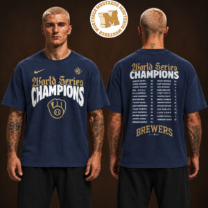Milwaukee Brewers Nike Navy 2026 World Series Champions Roster Two Sided Unisex Navy Shirt