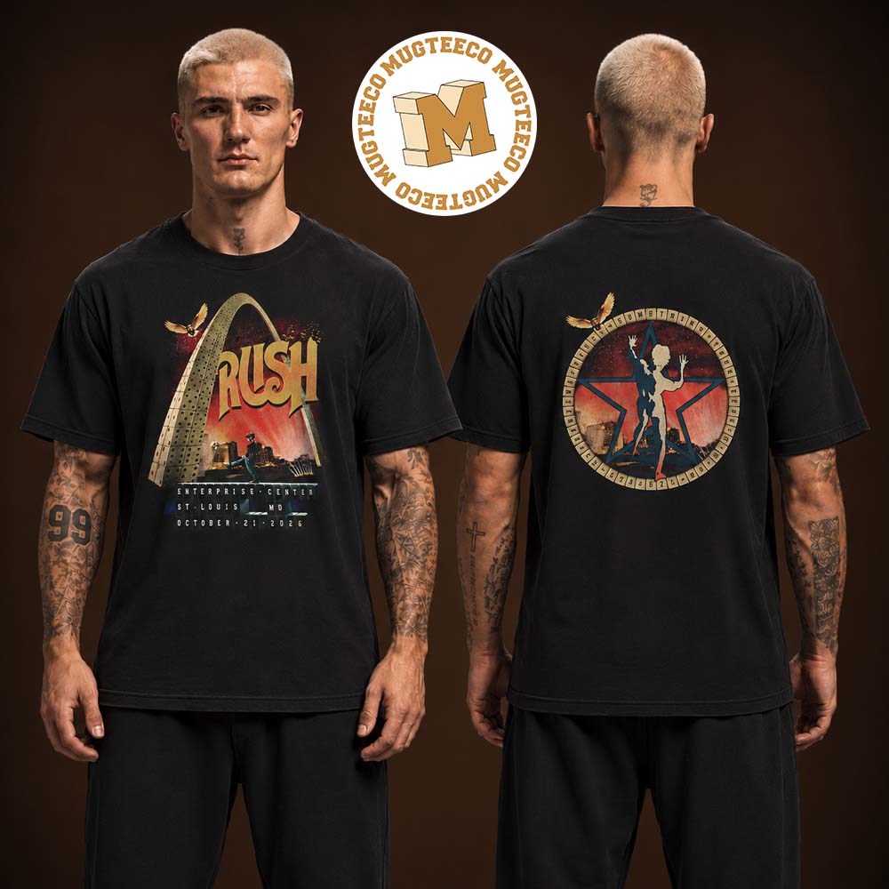 Rush Fifty Something Tour St. Louis Missouri 2026 Event Tee At Enterprise Center On October 21 2026 Two Sided Unisex Black T-Shirt Rush Fifty Something Tour St. Louis Missouri 2026 Event Tee At Enterprise Center On October 21 2026 Two Sided Unisex Black T-Shirt